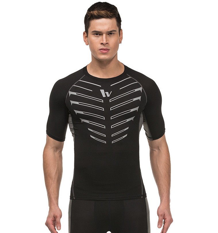 YG1038-6 Men’s Compression Short Sleeve Printed Sports Shirt Skin Running Tee